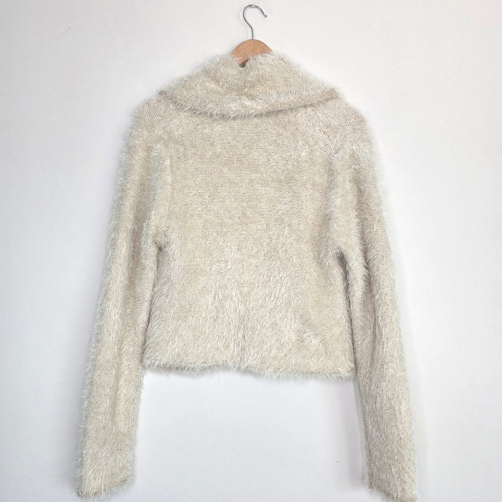 Free People Mina Fuzzy Sequin Tie Front Cardigan Cream Ivory Size Large - Picture 9 of 9